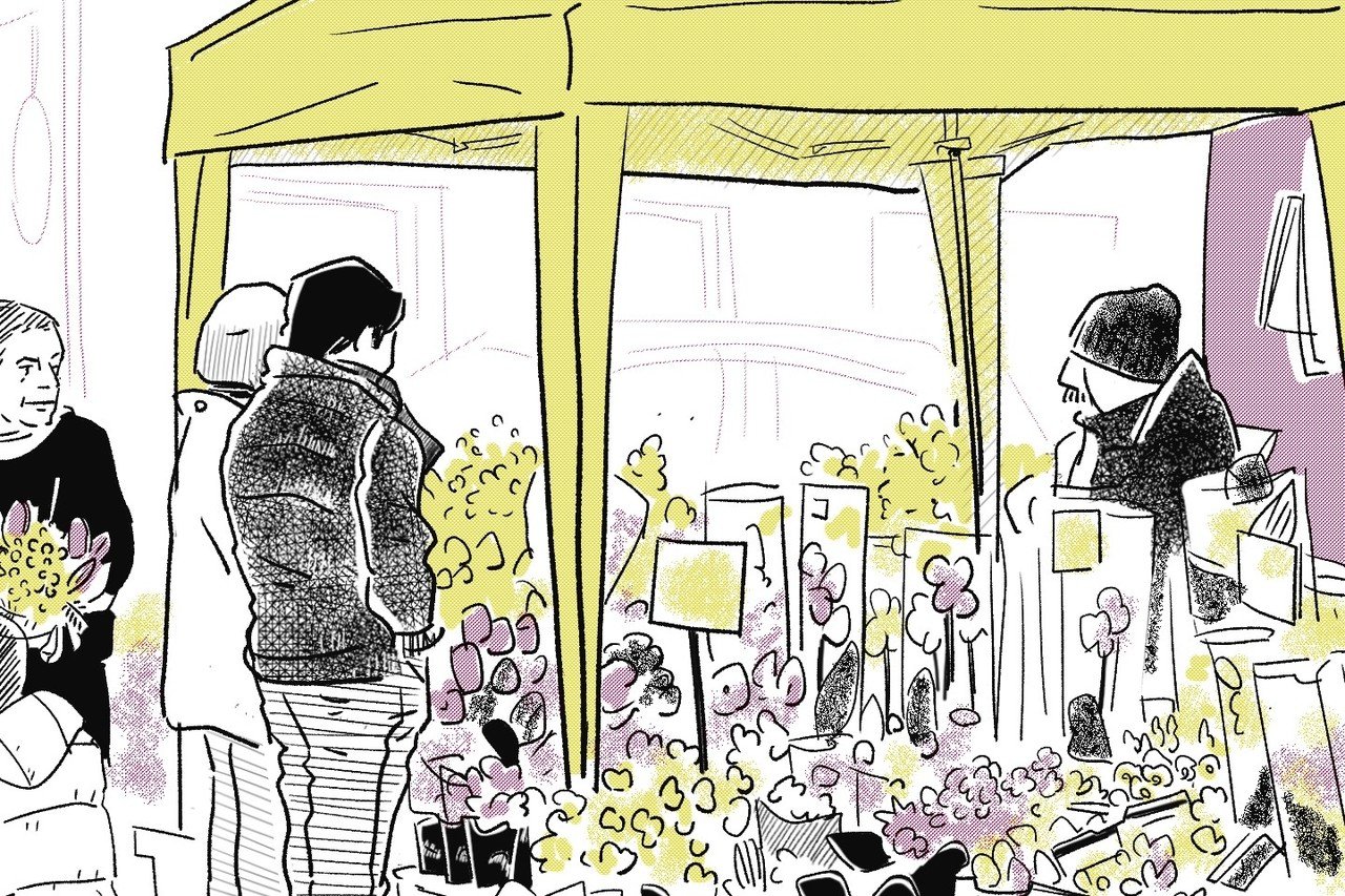 Happy Women S Day ミモザの日です 家に帰る前に最後の花束を買い求めるバレンタインデー並みの混雑になることが予想されます イタリアのバレンタインは男性から女性にプレゼント 楽 ワダシノブ イラスト マンガ Note