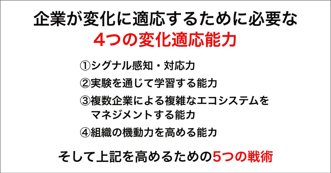 企業が変化に適応するために必要な4つの能力と それを高めるための5つの戦術 柏木誠 プロジェクトデザイナー Note