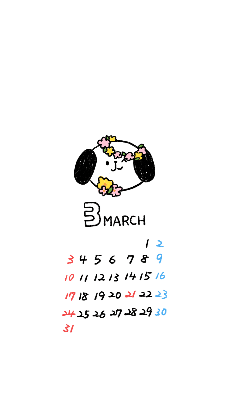 3月の待ち受けカレンダー Dhara Note