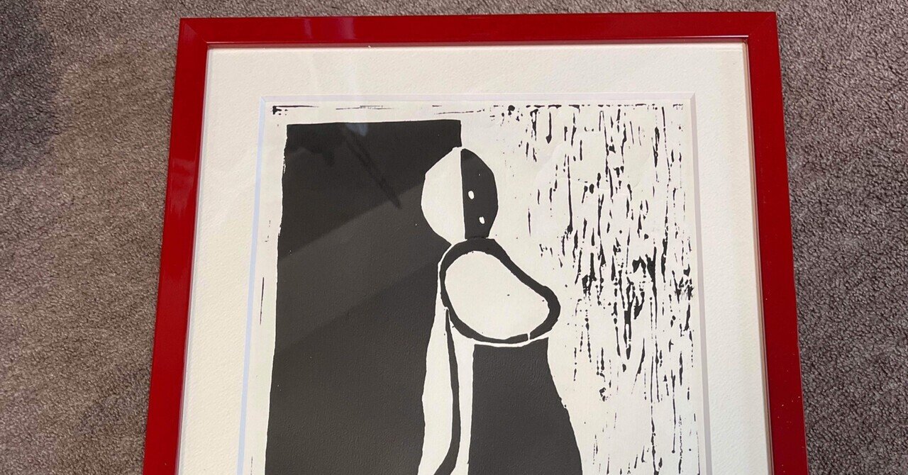 息子が学校でテキトーに作った版画がオシャレすぎて、思わず額装
