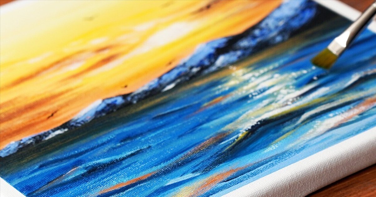 最終値下げ アクリル絵の具で「朝焼けの海」を描いてみた｜junya_art 絵画
