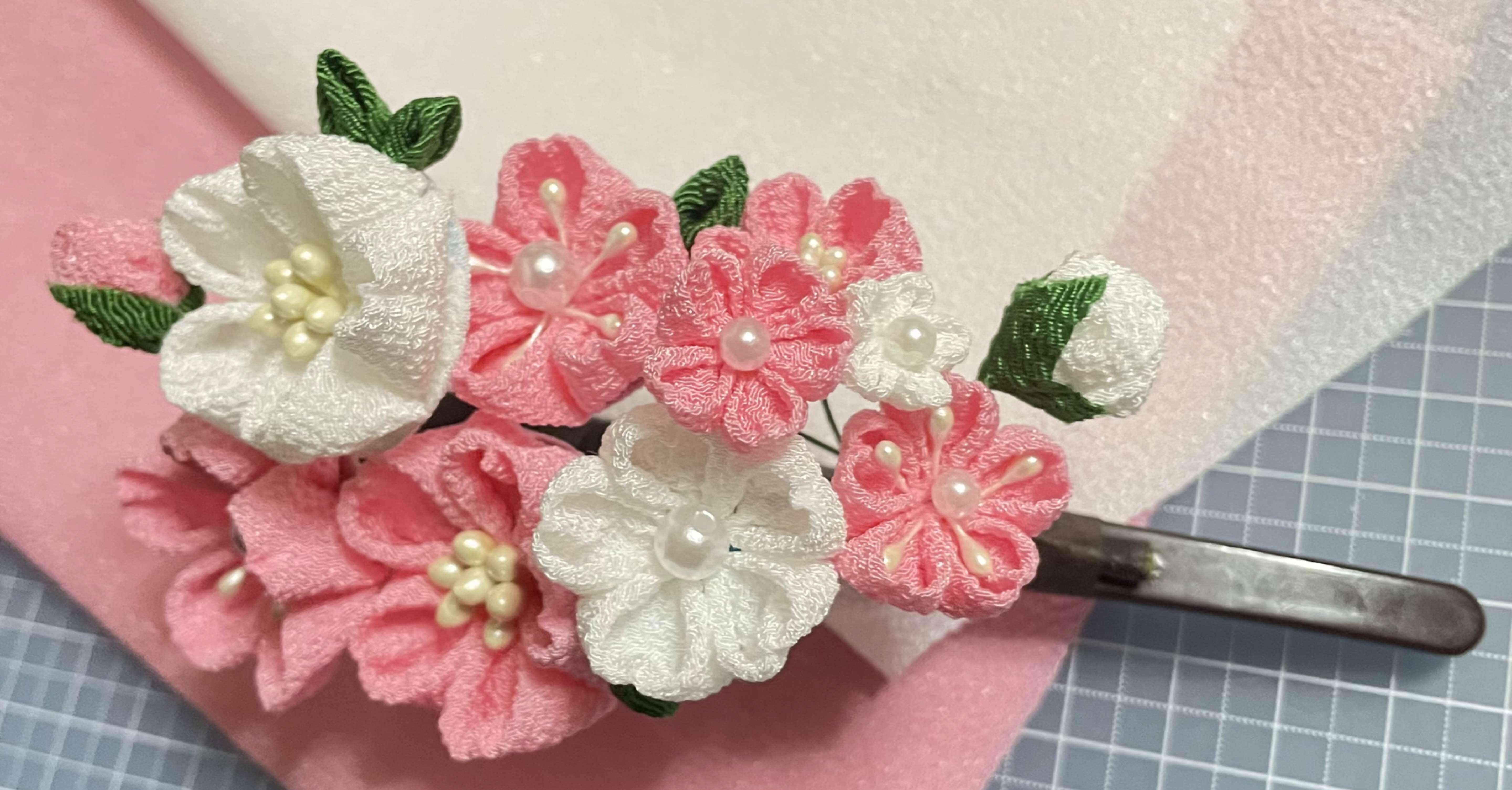 つまみ細工 髪飾り ハンドメイド 桜 ピンク ヘアクリップ