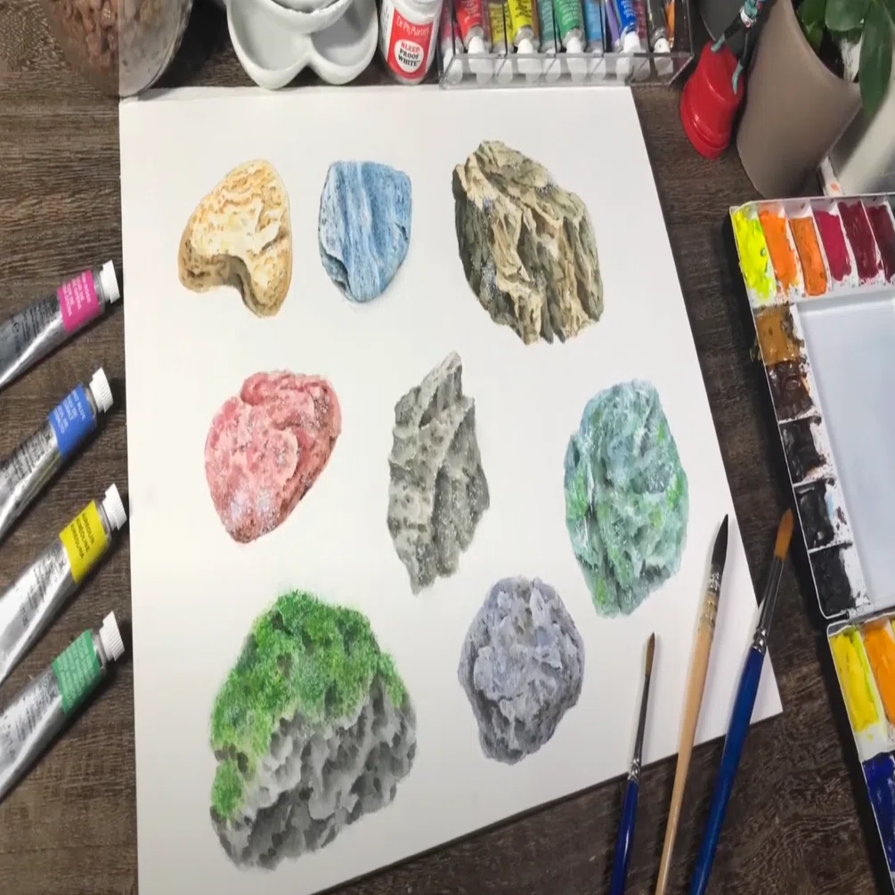 石の色や模様や質感の違いを描く｜フクヰマサミチ