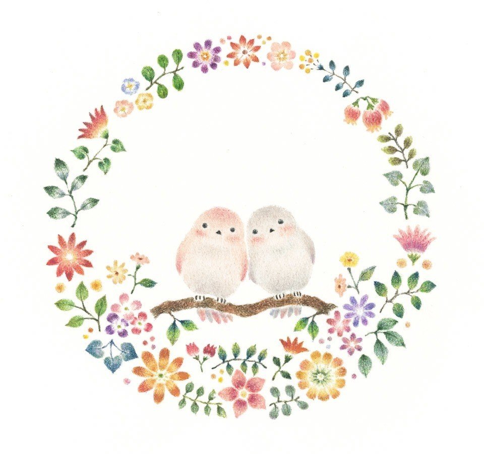 幸せな小鳥と花の輪 の絵 アトリエ リリ 絵本とイラストと物語 Note