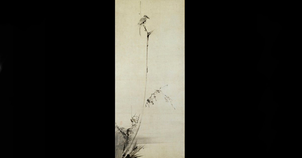宮本武蔵筆 枯木鳴鵙図(掛軸・複製) 和泉市久保惣記念美術館所蔵