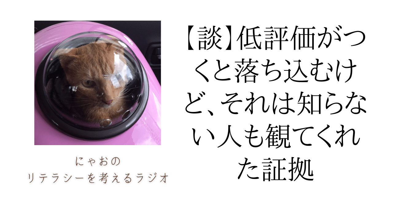 談】低評価がつくと落ち込むけど、それは知らない人も観てくれた証拠