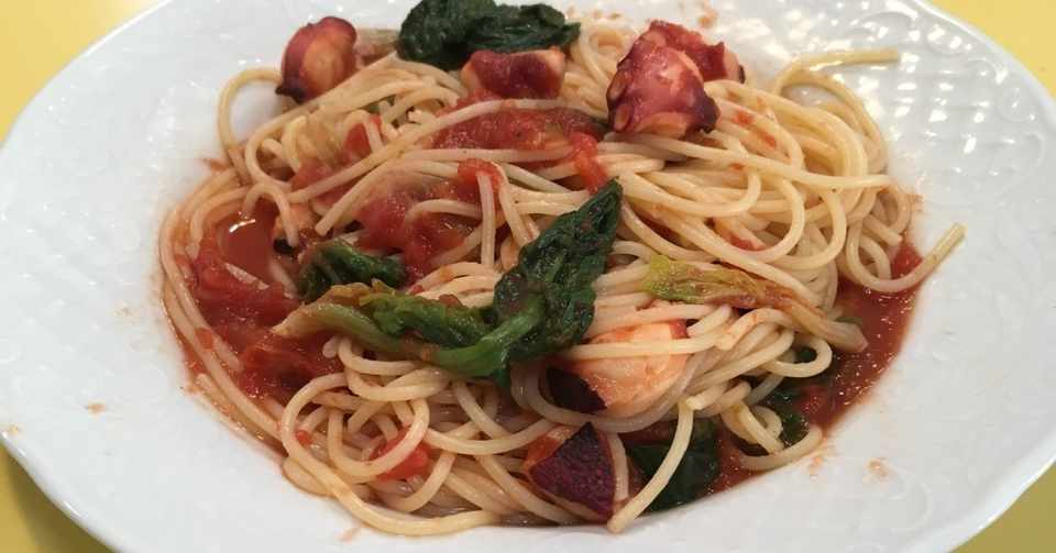 乾麺part2 タコとほうれん草のトマトパスタ ヤンサン Note