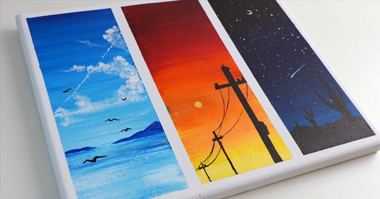 アクリル絵の具で「3パターンのグラデーションの風景」を描いてみた