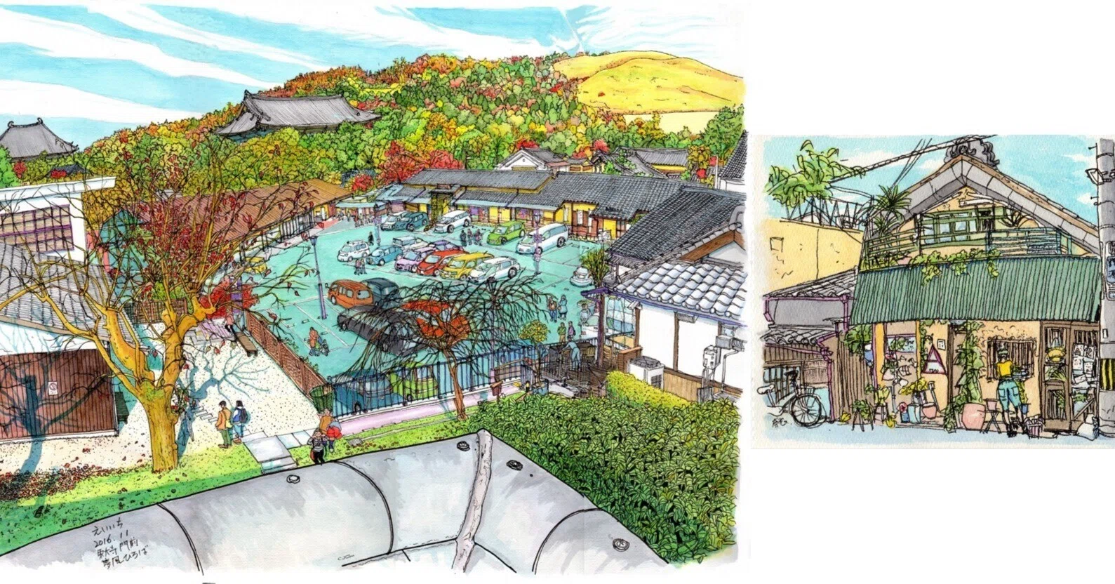 私のスケッチポイント／作品紹介あれこれ＞奈良・東大寺門前 夢風
