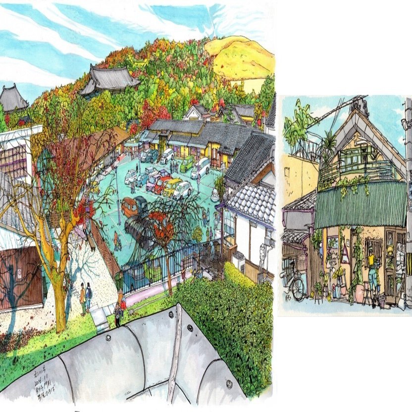 私のスケッチポイント／作品紹介あれこれ＞奈良・東大寺門前 夢風