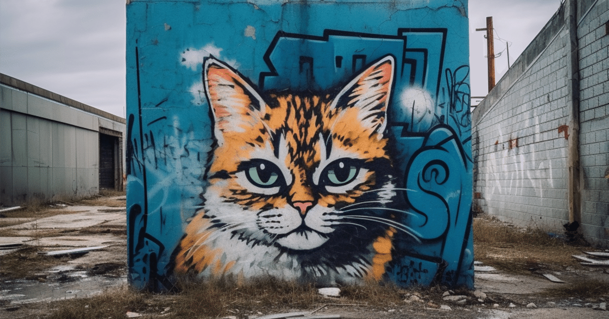 大迫力！手書きの絵 絵画 グラフティ 美術 AI猫写真 vol.59 猫のグラフィティアート｜Yoshihiro Tanaka