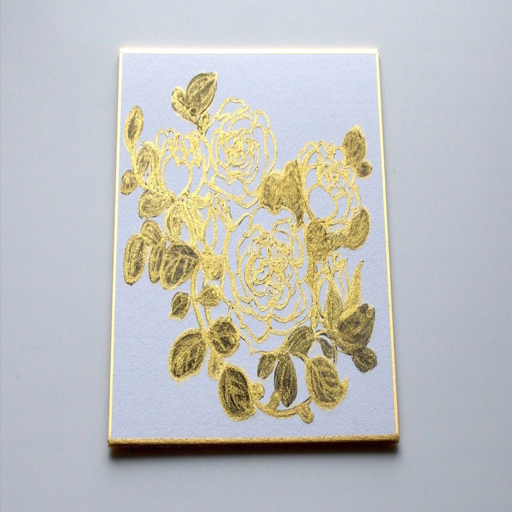 日本画】バラ _色紙に描く_4｜みいちゃん