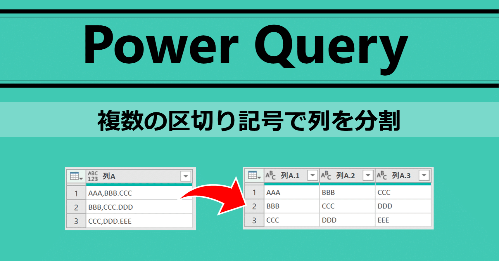 エクセル パワークエリ】複数の区切り記号で列を分割する方法