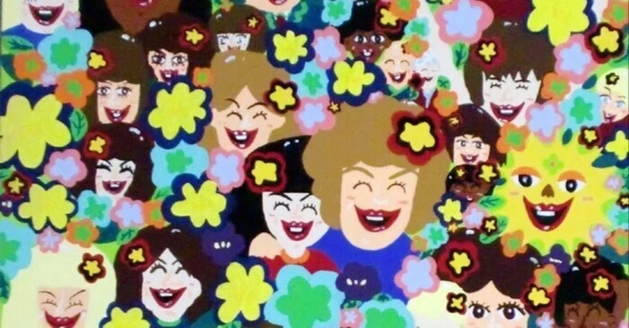 ハッピーひまわり畑画家小楠アキコ作品F8号キャンバスアクリルガッシュ