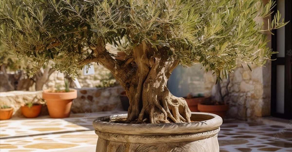 お話中 鉢植えのオリーブ 大型