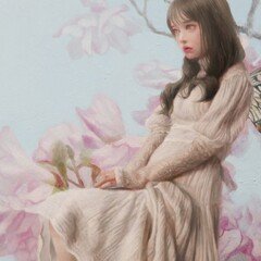 平林和子、【春の想い】、希少な額装用画集より、美品、新品額装付 白い花降る世界で（湛_a_ 道標）」平林孝央 | ギャラリー枝香庵