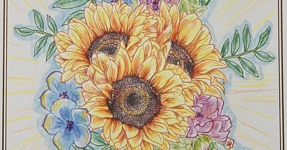 ひまわりを描いて色塗りをしたらざっきーがでてきた絵 ひまわりを描いて色塗りをしたらざっきーがでてきた絵