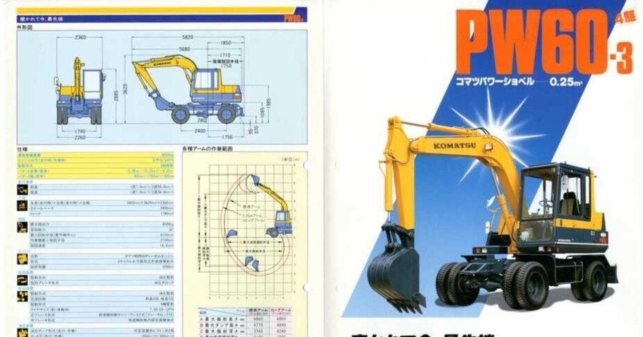 コマツ PW60 パワーショベル コマツ PW60-3 4駆 コマツパワーショベル 0.25m3｜建設機械化ライブラリー