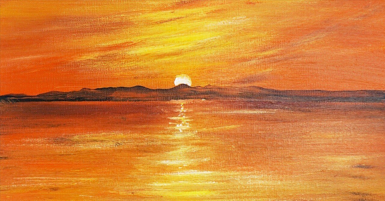 アクリル画 原画 夕日と海とピアノ（アクリル画 原画 夕日と海と