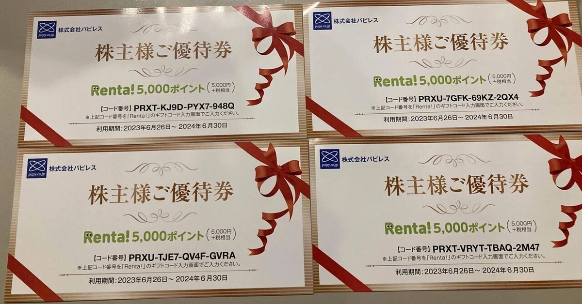 パピレス(Renta!) 引っくり返す 株主優待券 2万円分