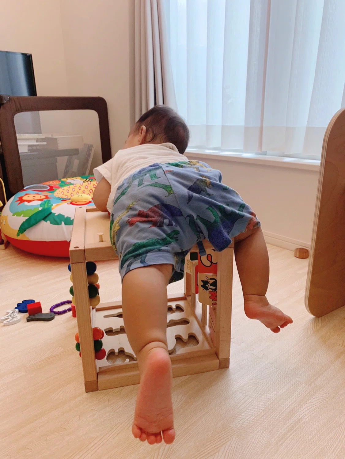 おもちゃに乗る赤ちゃんの画像