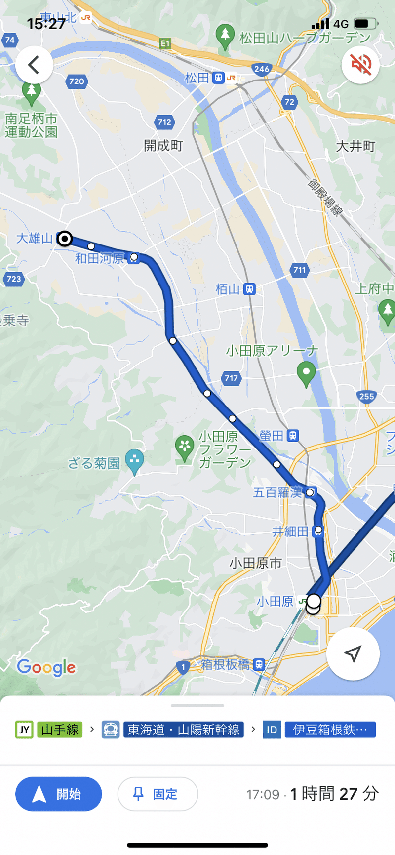 googleマップ小田原から大雄山