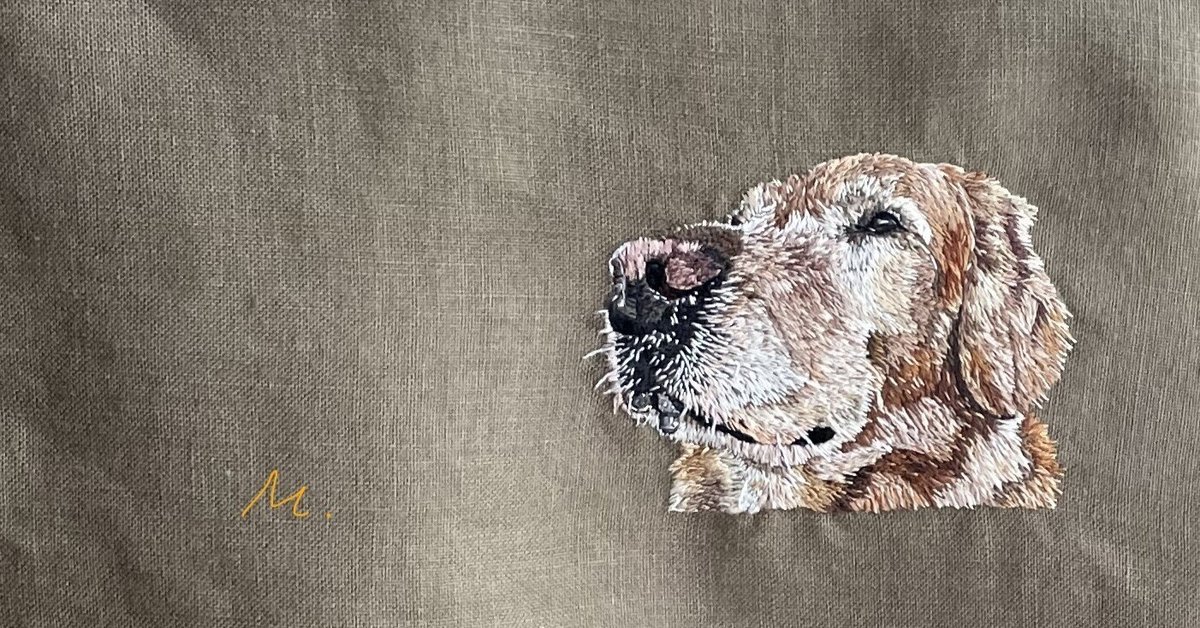 犬の刺繍画　ゴールデンレトリバー　額入り 犬の刺繍画 ゴールデンレトリバー 額入り - メルカリ
