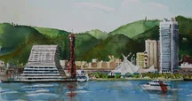 水彩画 横浜大桟橋辺り 横浜みなとみらい21 界隈/海辺の水彩画｜海の音