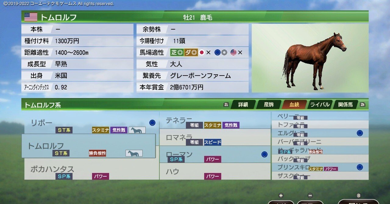 ウイニングポスト9 2022 系統確立 ＃トムロルフ系｜マスト