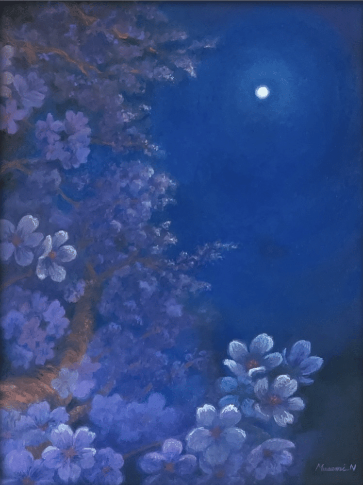 油絵 絵画【夜桜の灯り】