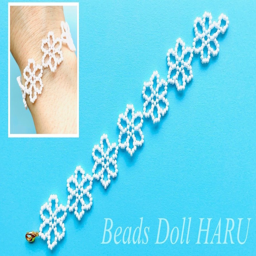 レーシーなフラワーブレスレット｜ビーズドールHARU