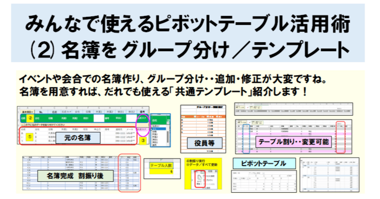 ピボットテーブル活用術(２)名簿をグループ分け／テンプレート ｜ピボットおじさんのパソコン教室