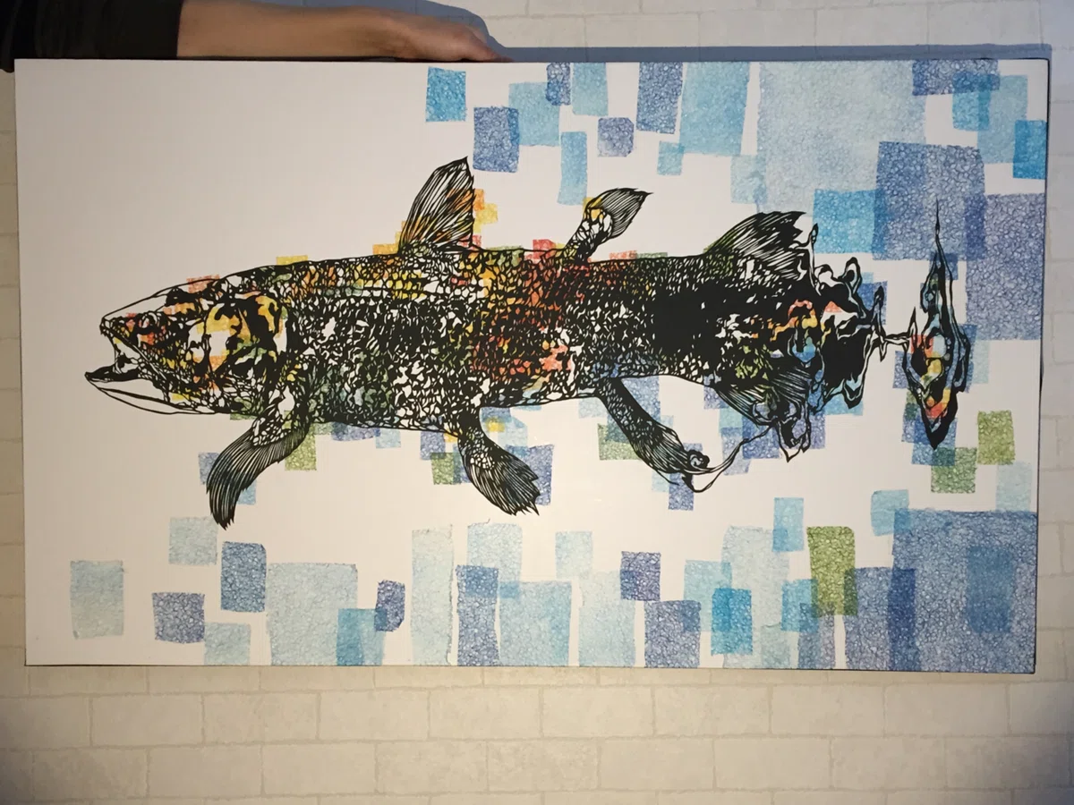 シーラカンス 漆喰の絵 切り絵/ シーラカンス 夢をみる｜切り絵