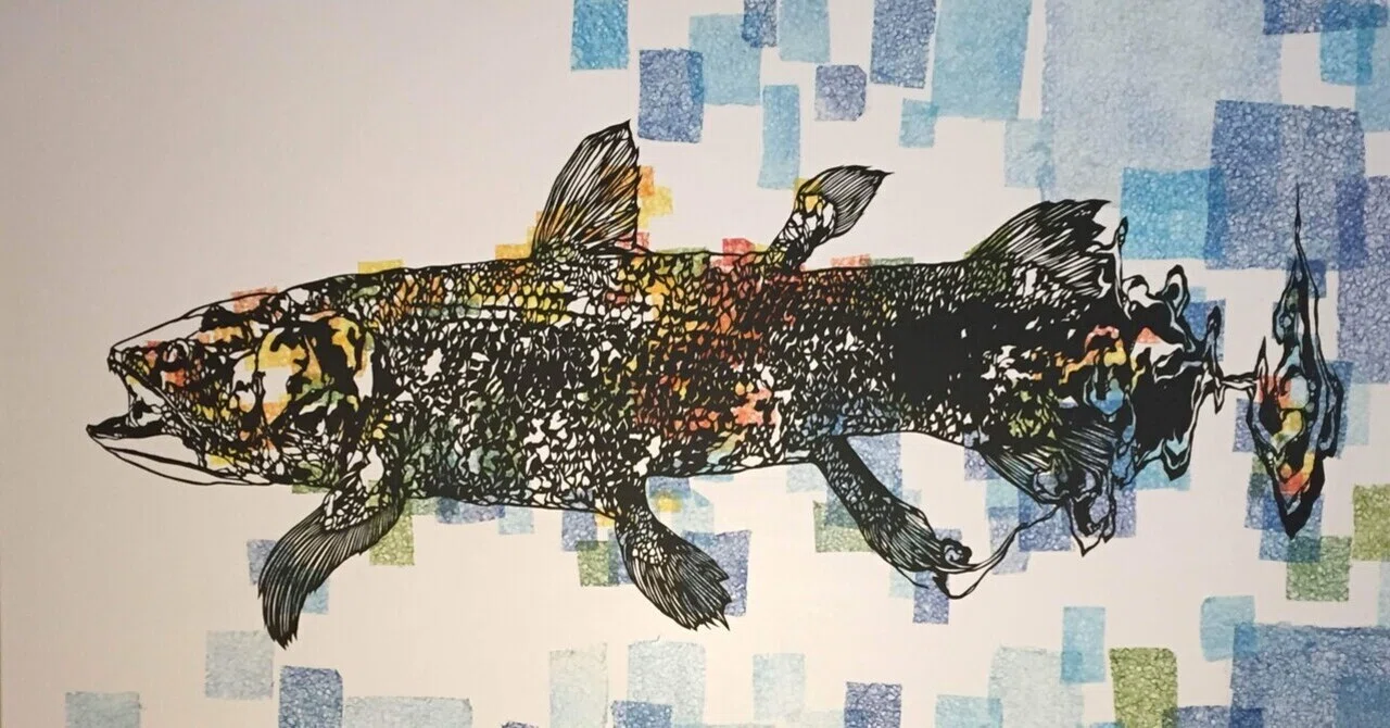 日本画「シーラカンス」 切り絵/ シーラカンス 夢をみる｜切り絵作家 ひら子