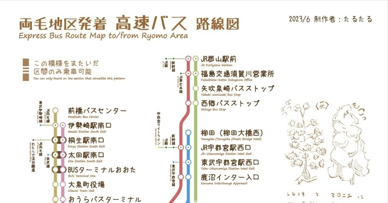 鉄オタ目線で作るバス路線図】ver.2023.06.01 両毛地区発着 高速バス