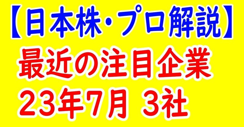 【日本株】プロ投資家の企業分析【特別編】【2023年7月の3社】