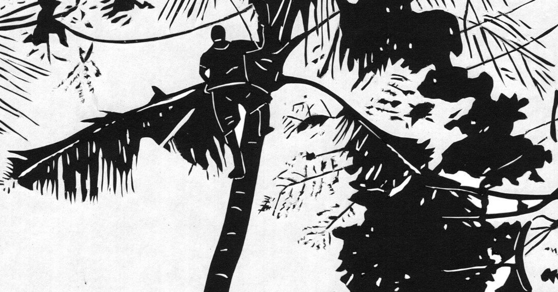 切り絵で世界旅」椰子の木（バリ島／インドネシア）高いヤシの木に簡単