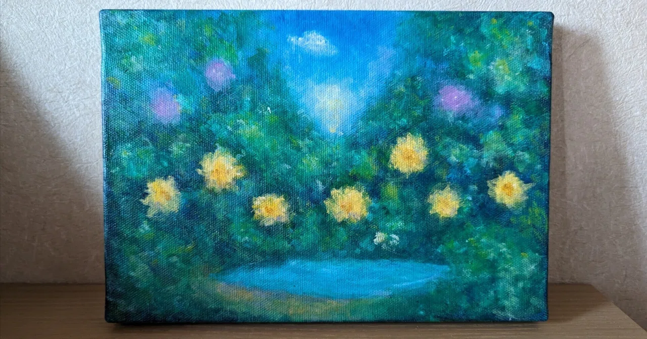 アクリル画 夏草｜夕空菜月