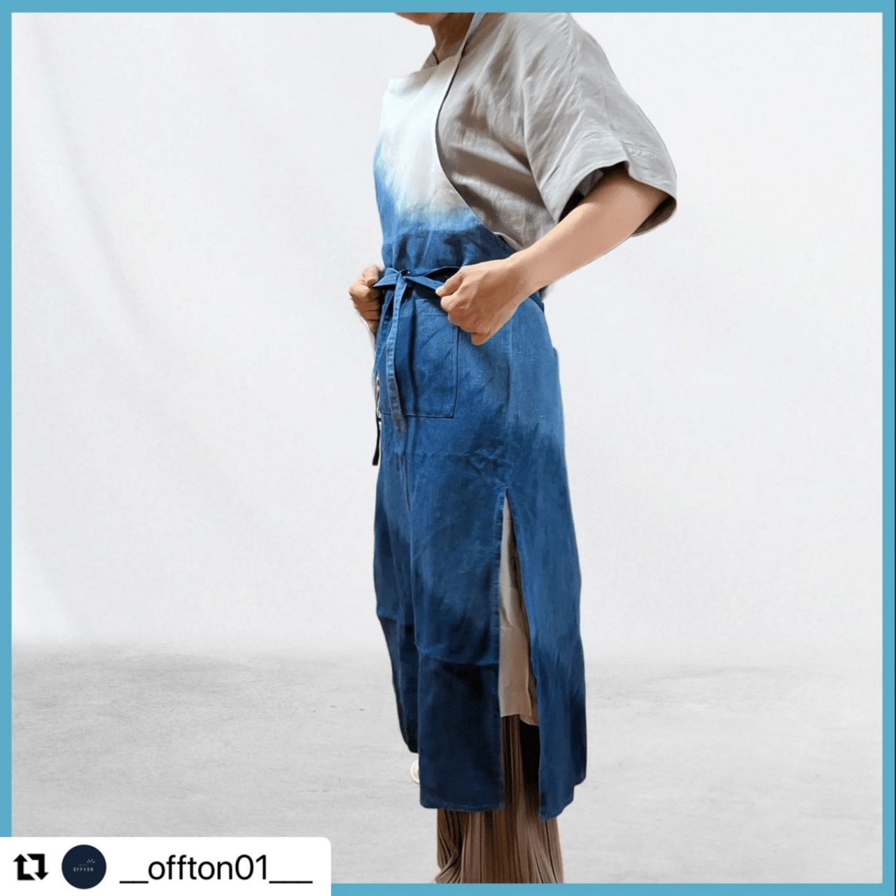 藍染めリメイク前掛エプロン古布型染め雪ん子縞木綿男女兼用