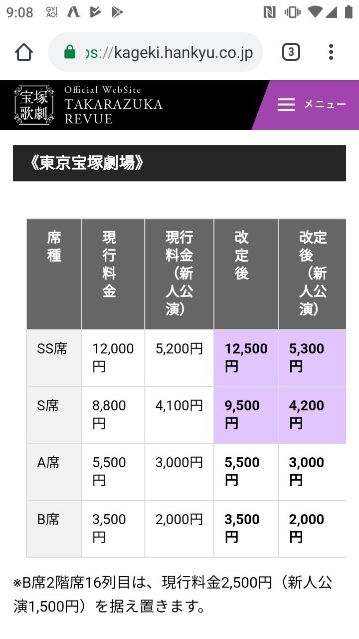 宝塚歌劇団チケット代値上げ｜こみこみこ