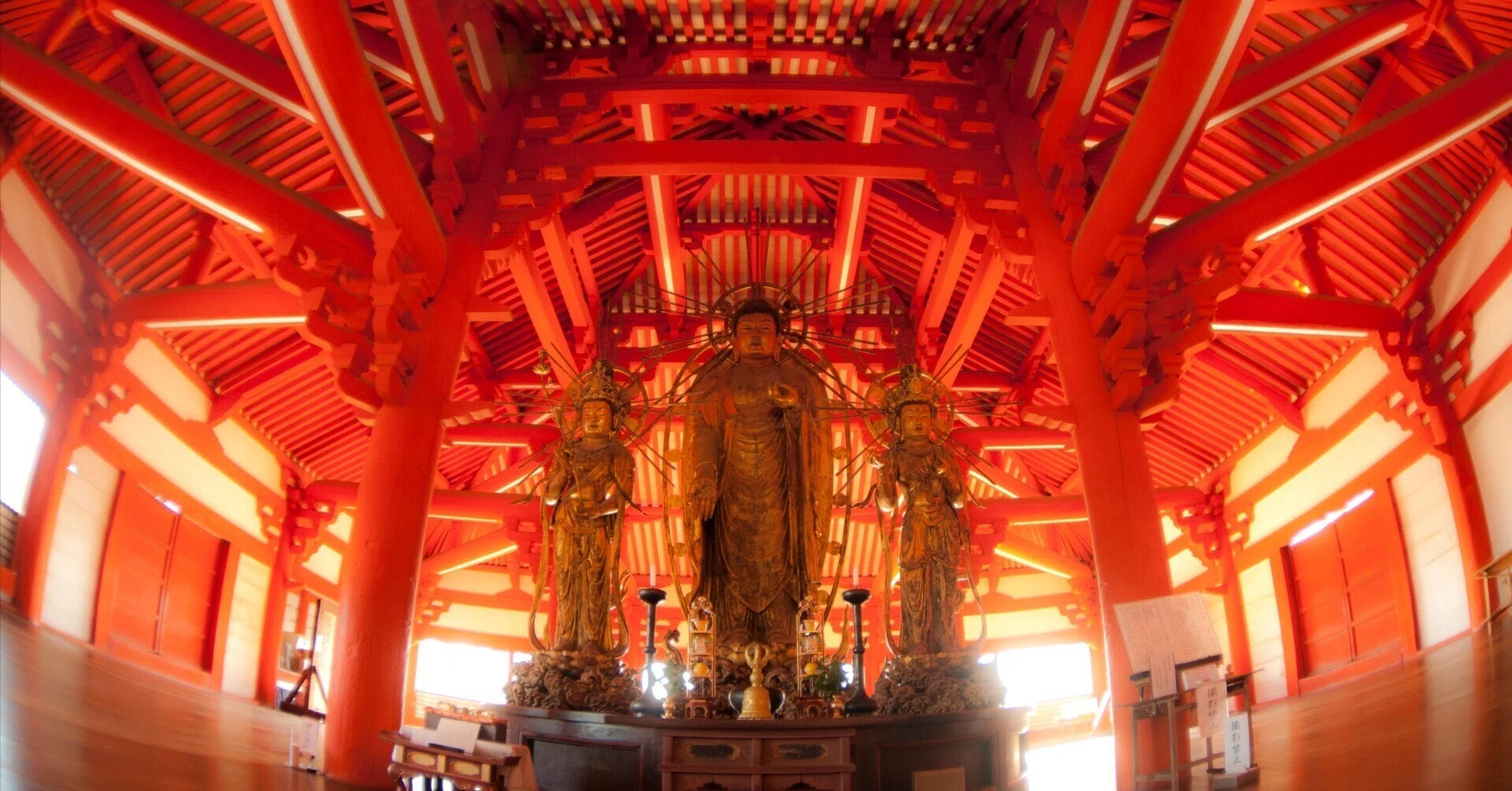 A3フレームなし⭐︎797【阿弥陀三尊・極楽浄土】黄金の光で包む救済と癒し 阿弥陀三尊像が燦燦と輝きを放つ 【極楽山 浄土寺 追想】｜達磨の眼