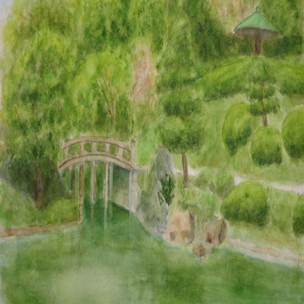 透明水彩画 日本庭園｜Hideon