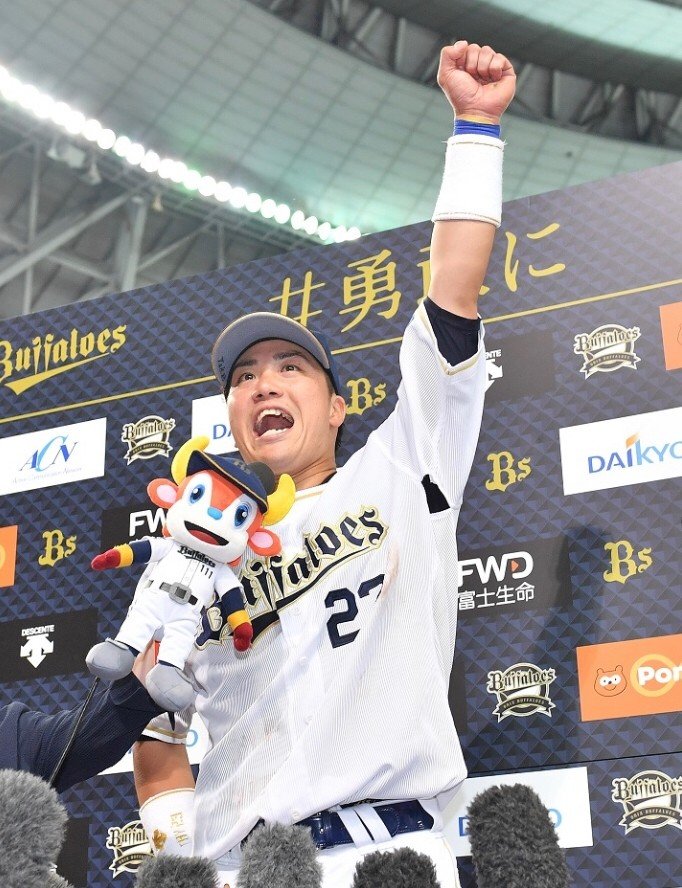 オリックスバファローズ　ユニフォーム　ホーム　伏見寅威選手 伏見寅威選手 オリックスバファローズ ユニフォーム Lサイズ