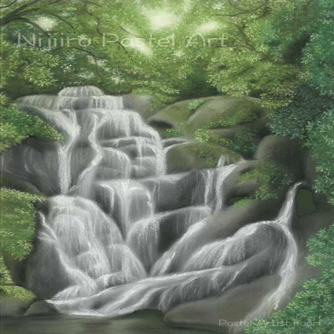 パステル画『白糸の滝(糸島)』｜KAORI