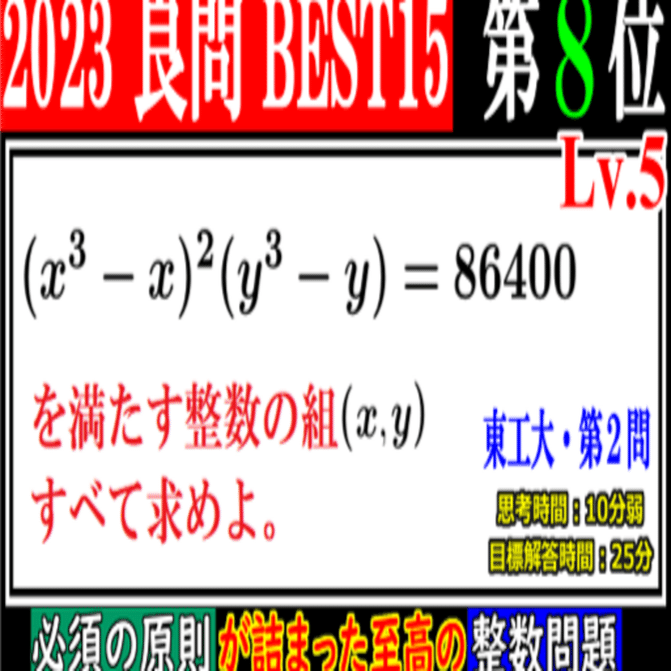 PieceCHECK(2023-45) 2023年良問BEST15(8位) 積が86400となる整数解