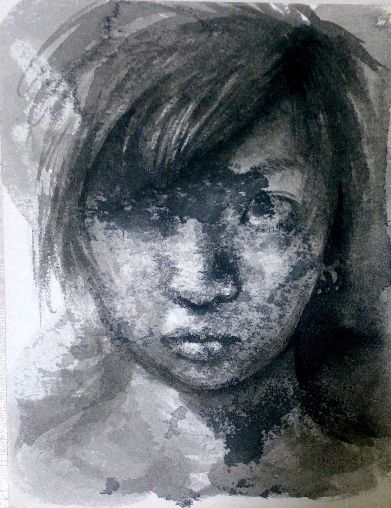 自画像2005」水墨画｜クマザワクリ