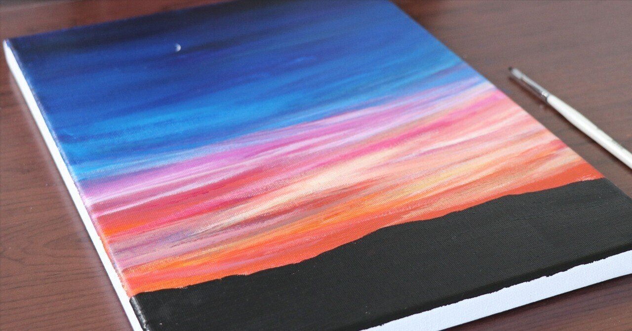 アクリル画【茂み越しの空】【夕焼け空】 アクリル絵の具で夕焼けの海の描き方&frasl;初心者のための簡単なアクリル画&frasl;Step by step