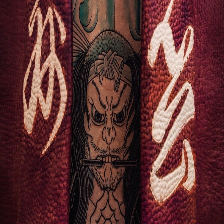 ジビエ鹿革半纏(見立文覚宗三郎滝行図)｜chelsea / 革職人