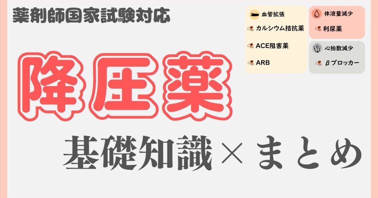 図解】降圧薬/わかりやすくまとめ/国家試験問題抽出｜病院薬剤師 くすり＠ふくろう×いるか