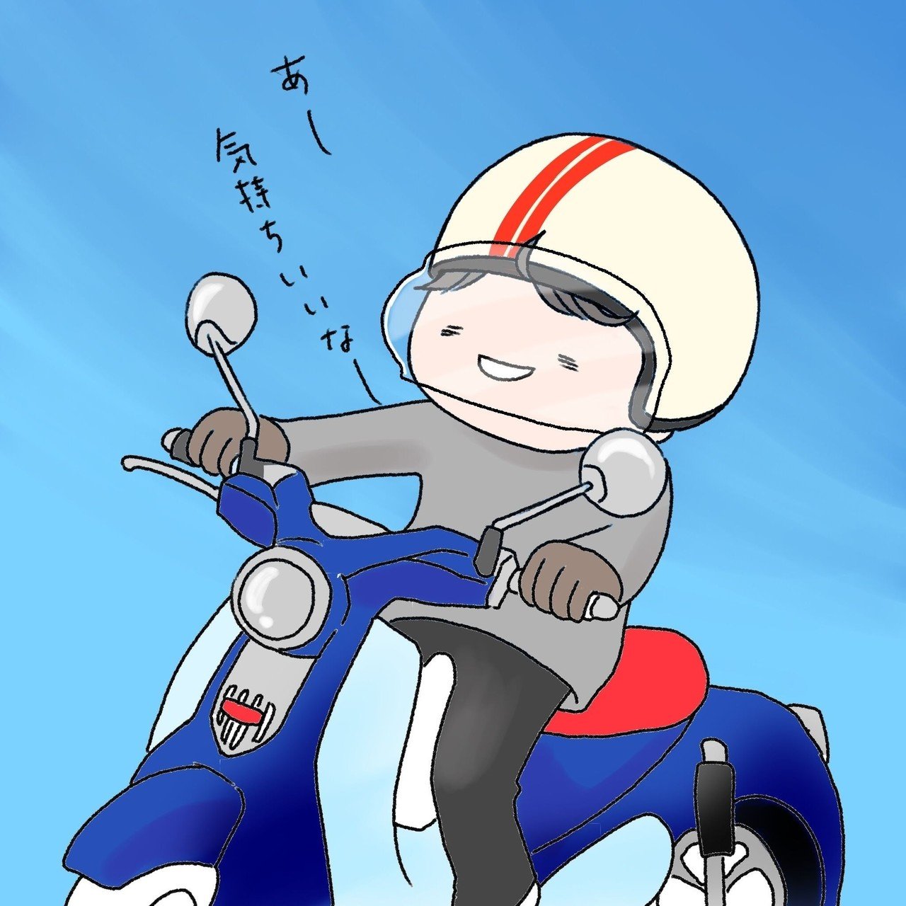 ひとコマ漫画 19年5月2日 スーパーカブに乗ってご機嫌な夫 伊都佐知子 Note